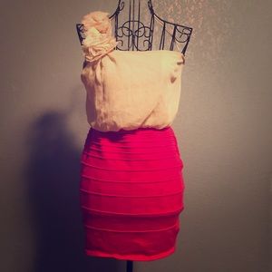 One shoulder mini dress with floral accents